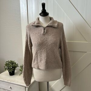 Hollister Size M Fuzzy Soft Brown Tan Quarter Zip Cropped